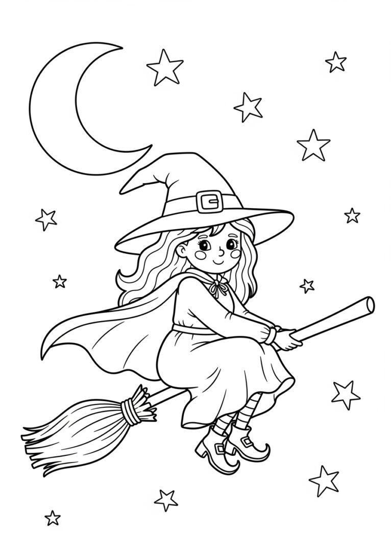 Simple Witch Coloring Page to Print Out and Color