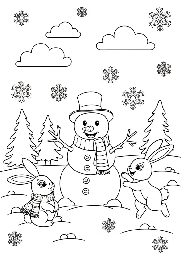 Snow Bunny Coloring Page to Print and Color