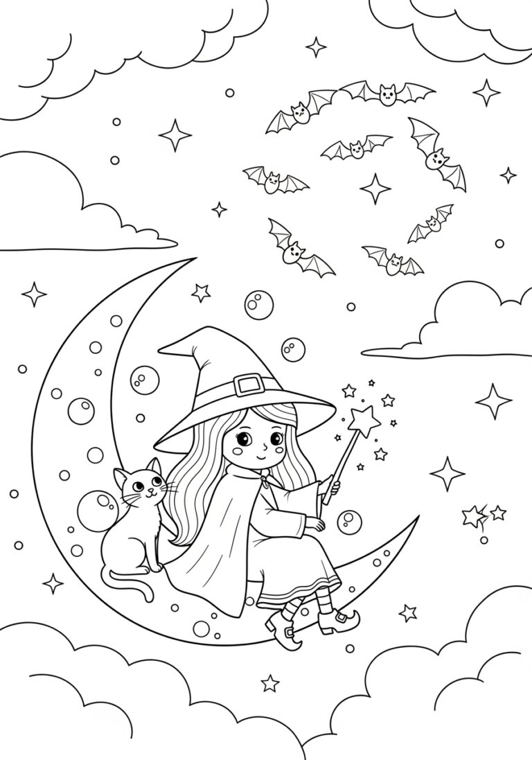 Spooky Witch Coloring Page to Print Out and Color