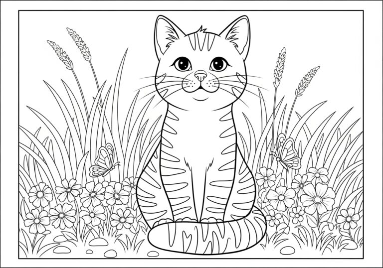 Striped Cat Coloring Page to Print Out and Color