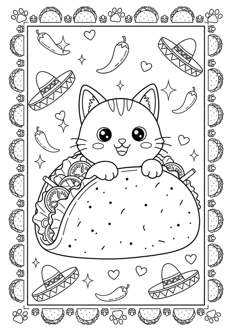 Taco Cat Coloring Page to Print Out and Color Taco Cat Coloring Page to Print Out and Color