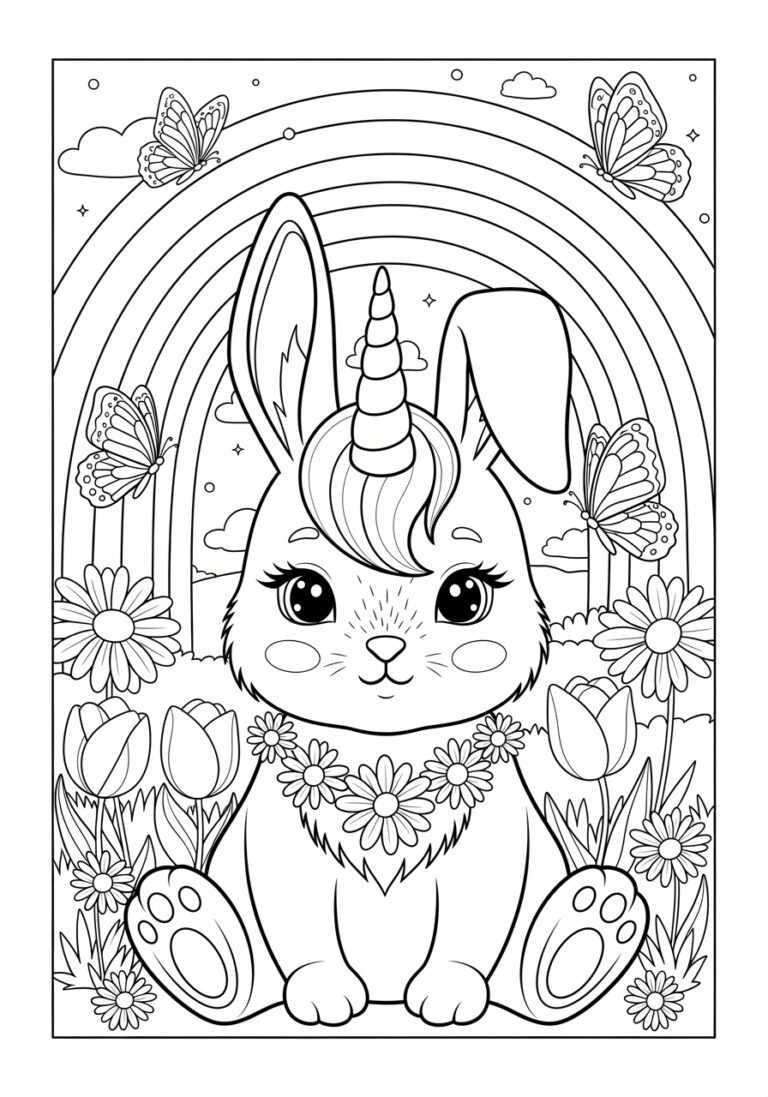 Unicorn Bunny Coloring Page to Print Out and Color