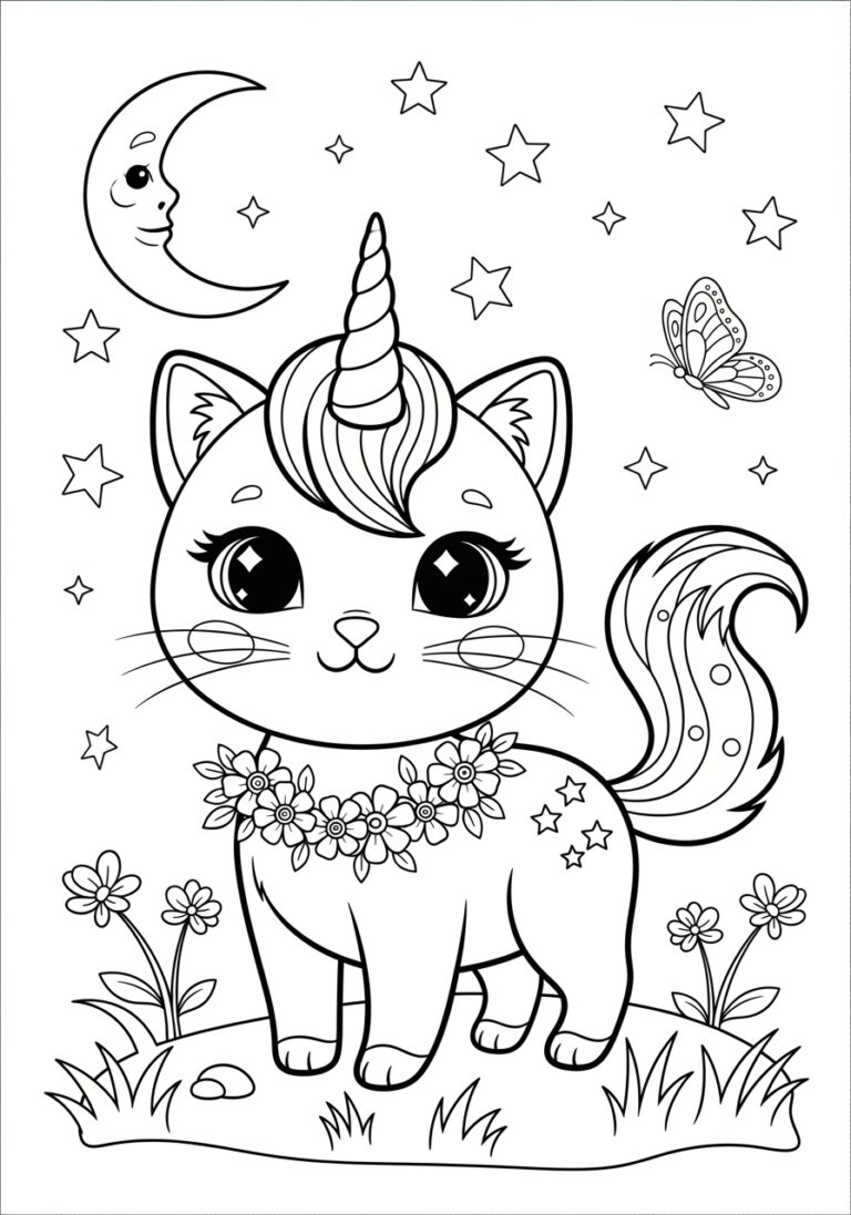 Unicorn Cat Coloring Page to Print and Color