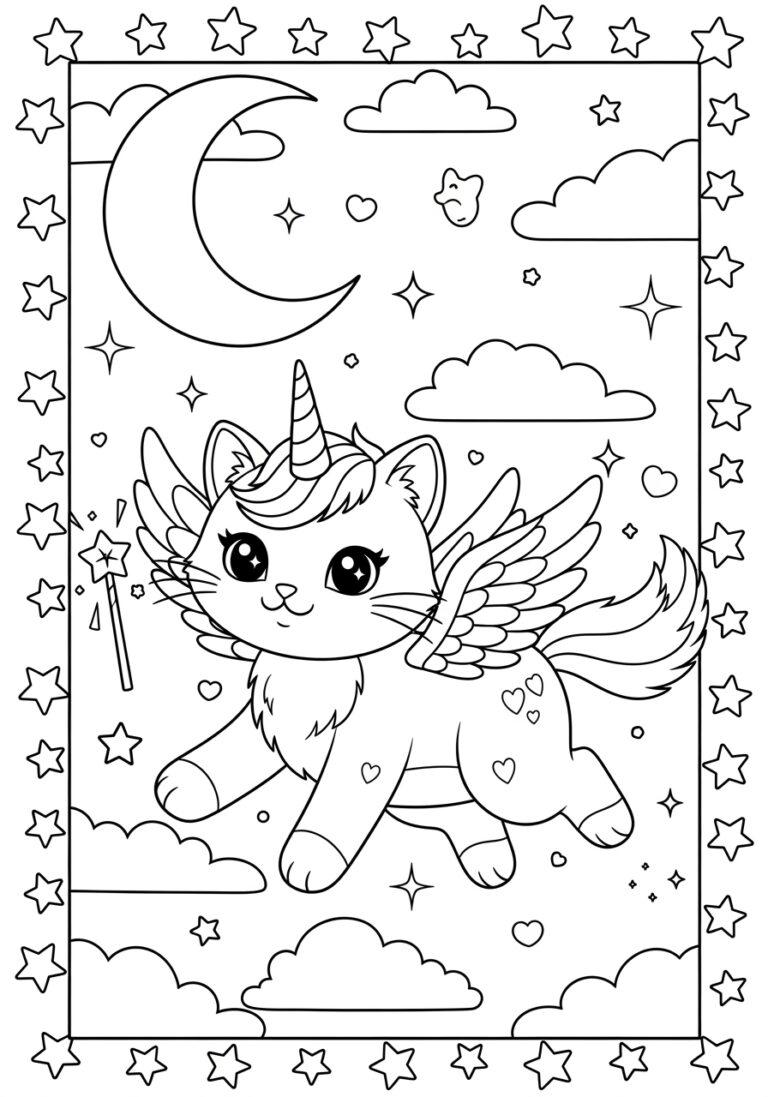 Unicorn Kitty Color Page to Print Out and Color