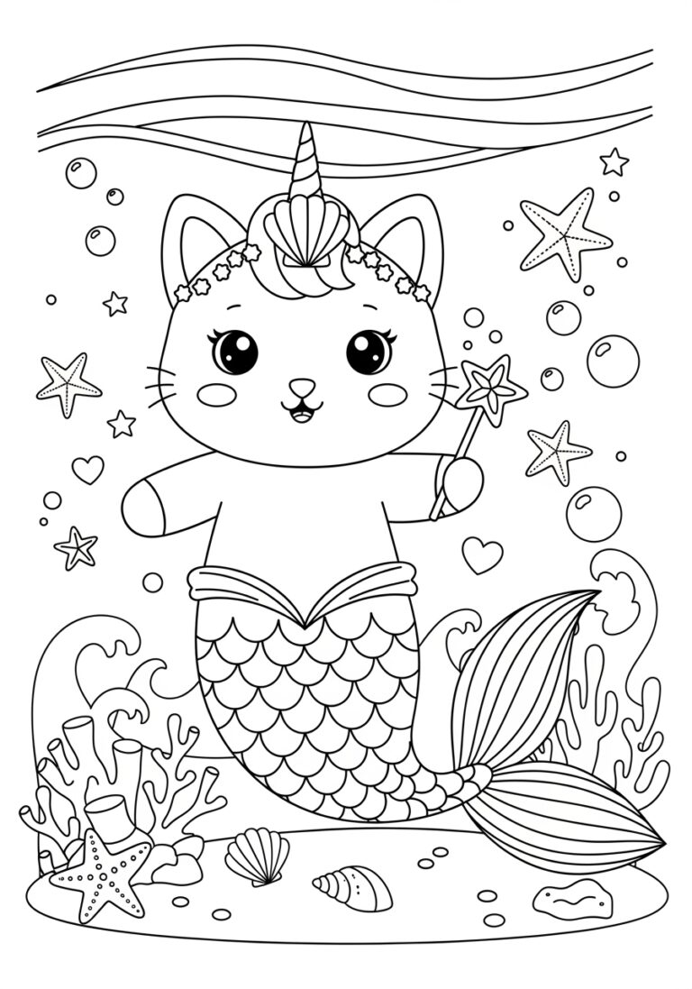 Unicorn Kitty Mermaid Picture to Print Out and Color