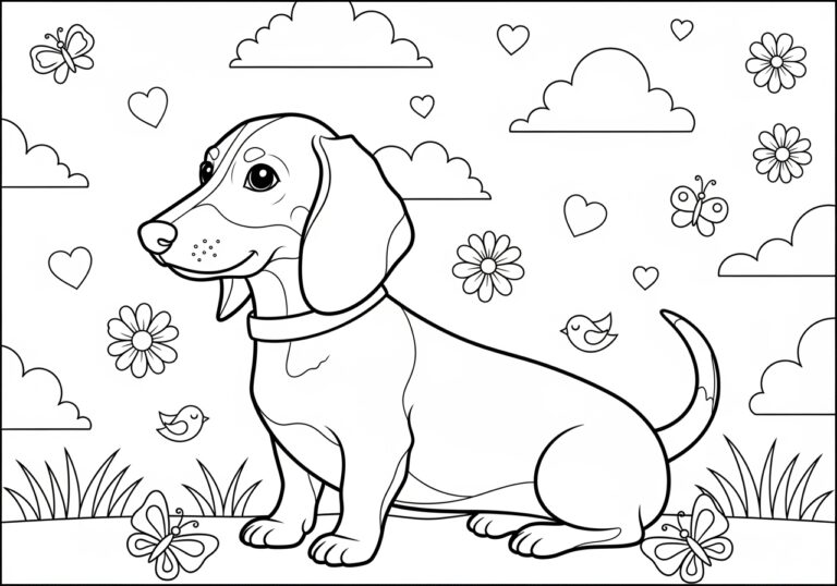 Weiner Dog Coloring Page for Kids and Adults