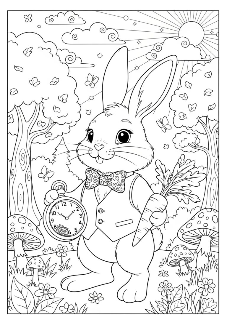 White Rabbit Coloring Page to Print Out and Color