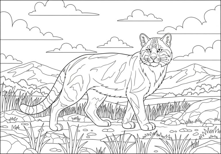 Wild Cat Coloring Page to Print Out and Color