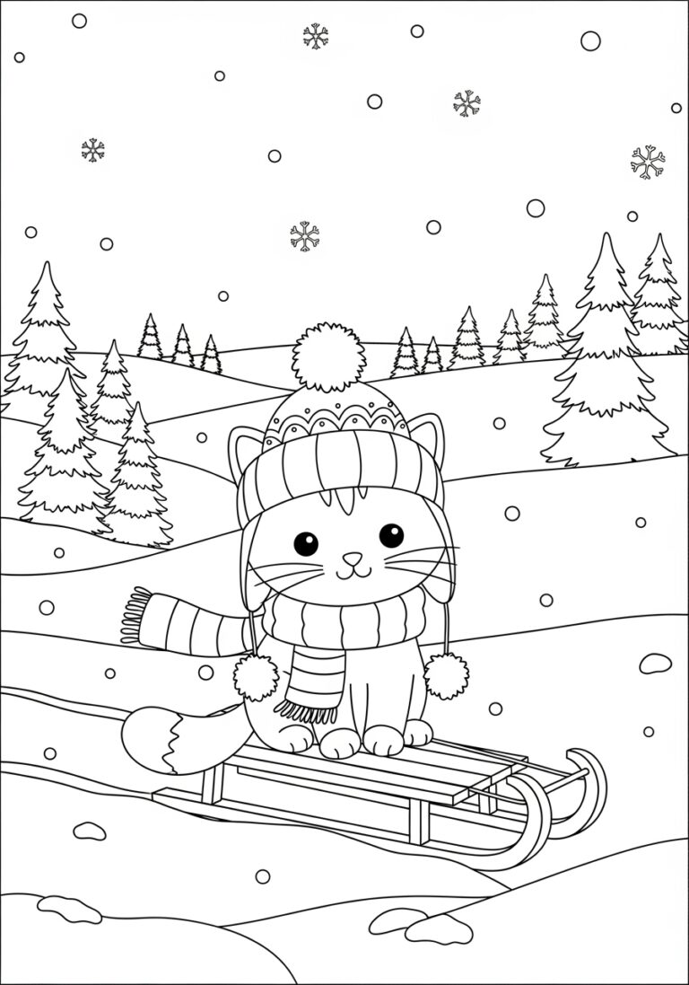 Winter Cat Picture to Print Out and Color