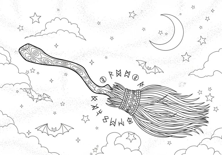 Witch Broom Coloring Page