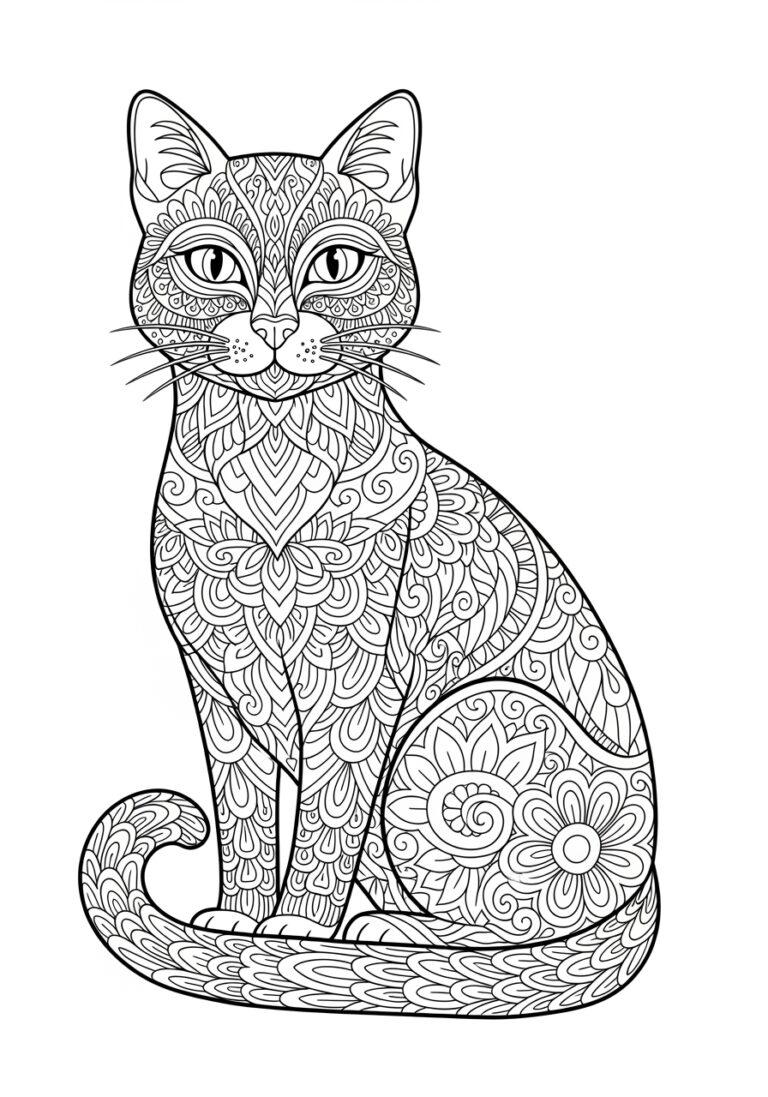 Zentangle Cat Coloring Page to Print and Color