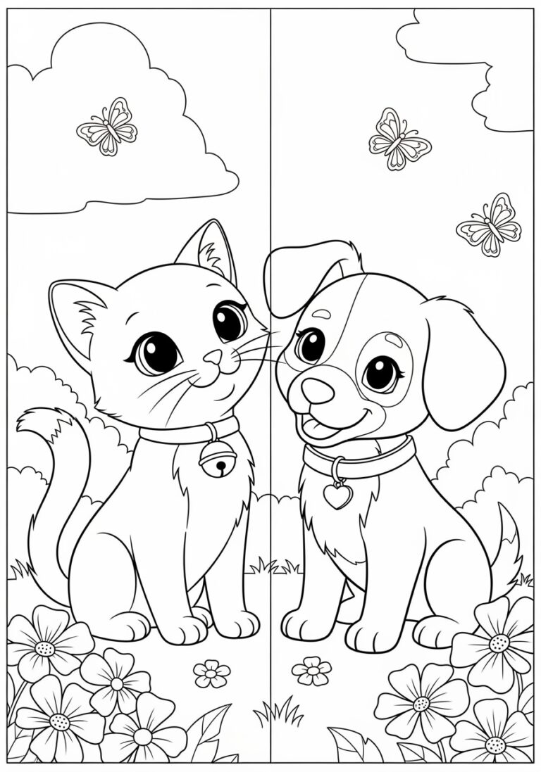 Cute Cat and Dog Coloring Page Cute Cat and Dog Coloring Page