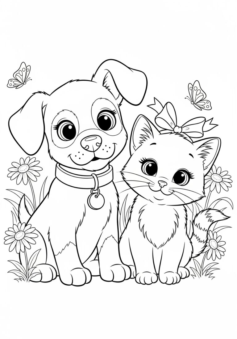 Dog and Cat Colouring In Dog and Cat Colouring In
