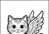 Cat with Wings Coloring Page to Print Out and Color