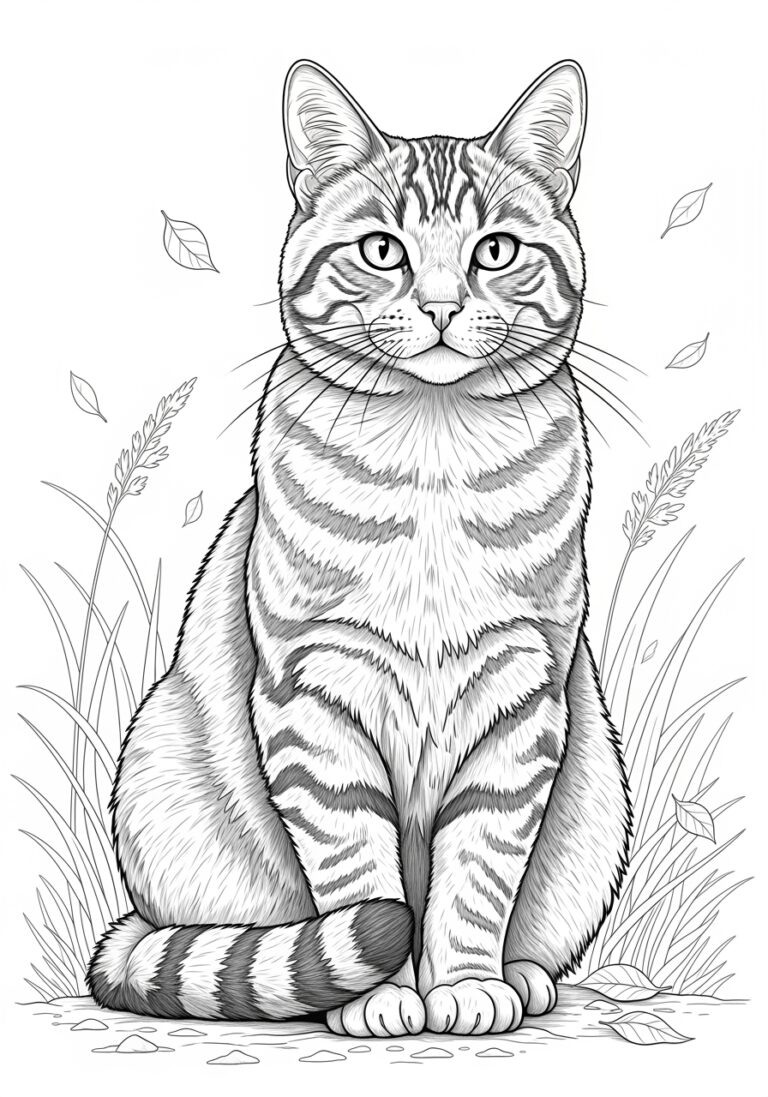 Realistic Cat Coloring Page for Adults