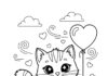 Valentine Kitten Coloring Page to Print Out and Color