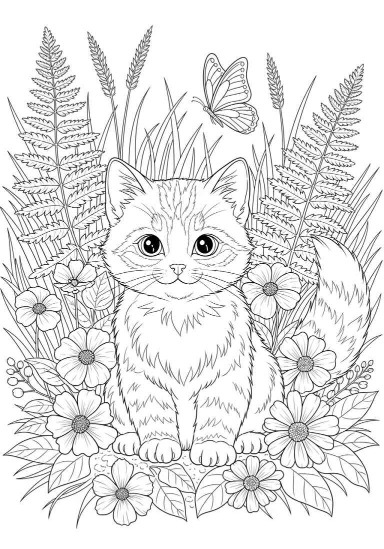 Detailed Cat Coloring Page