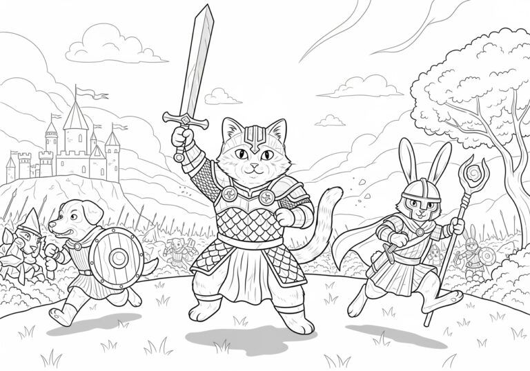 Battle Kitty Colouring Page to Print and Enjoy