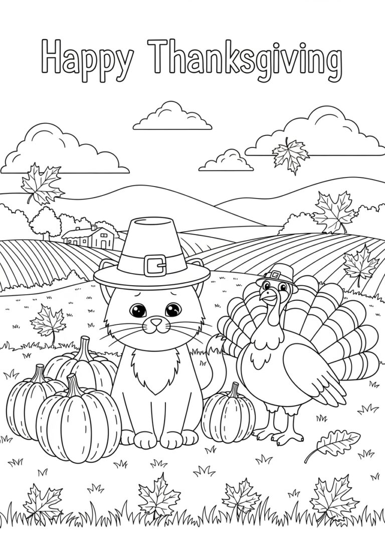 Thanksgiving Cat Coloring Page to Print Out and Color Thanksgiving Cat Coloring Page to Print Out and Color