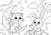 Cat and Bunny Coloring Page to Print Out and Color