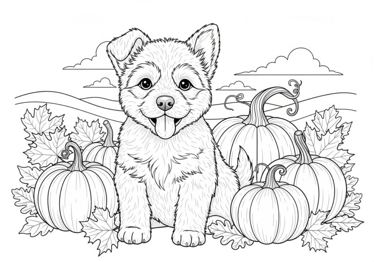 Puppy Pumpkin Coloring Page for Kids