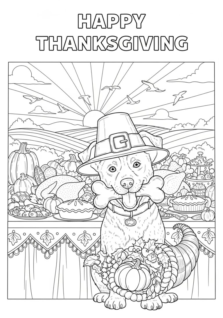 Thanksgiving Dog Coloring Page for Kids