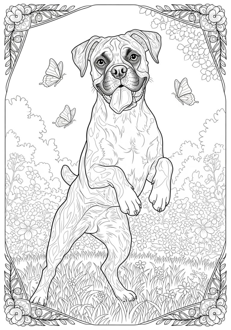 Boxer Dog Coloring Page for Kids and Adults Boxer Dog Coloring Page for Kids and Adults