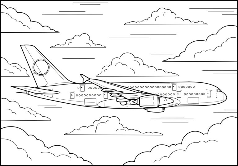 A380 Airplane Coloring Page to Print Out and Color