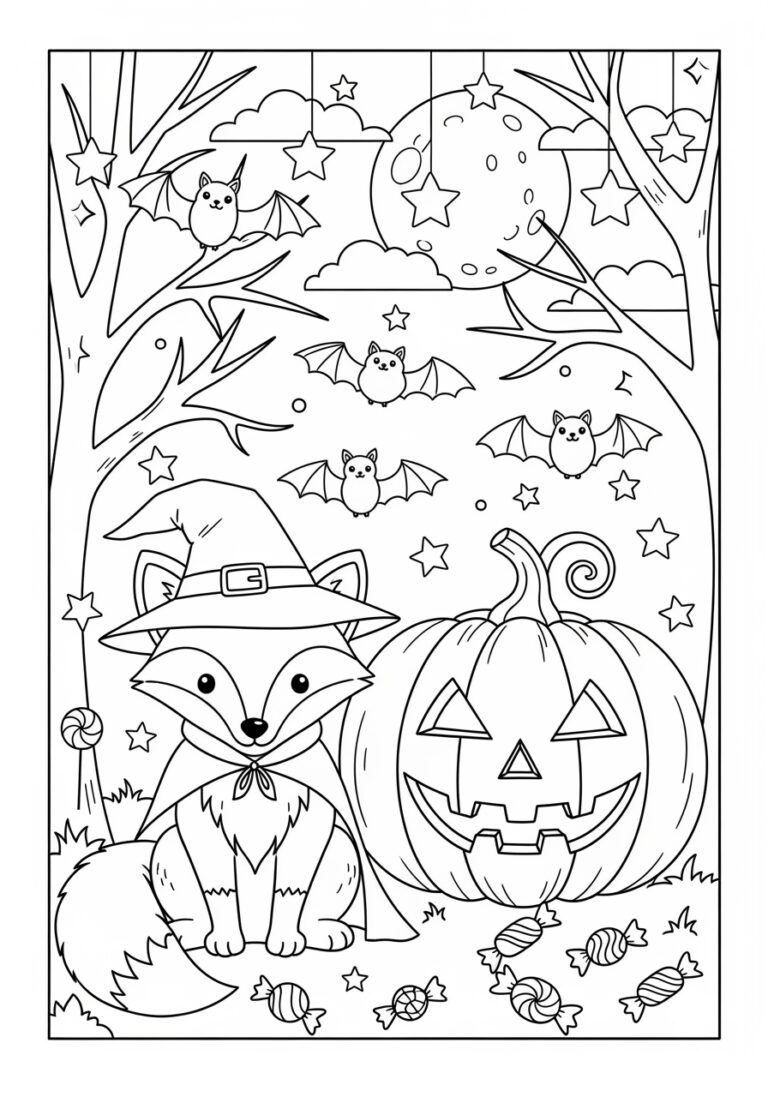 Animal Halloween Coloring Page to Print Out and Color