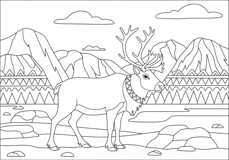 Arctic Tundra Reindeer Habitat Coloring Page