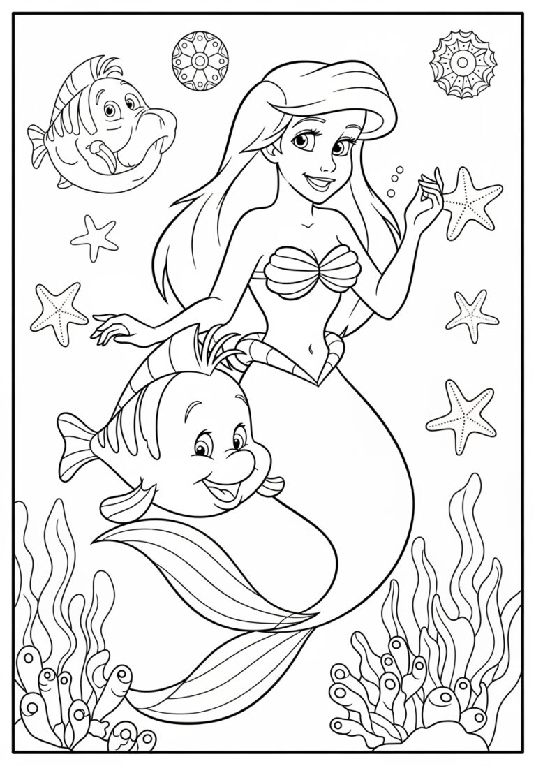 Ariel and Flounder Coloring Page Ariel and Flounder Coloring Page