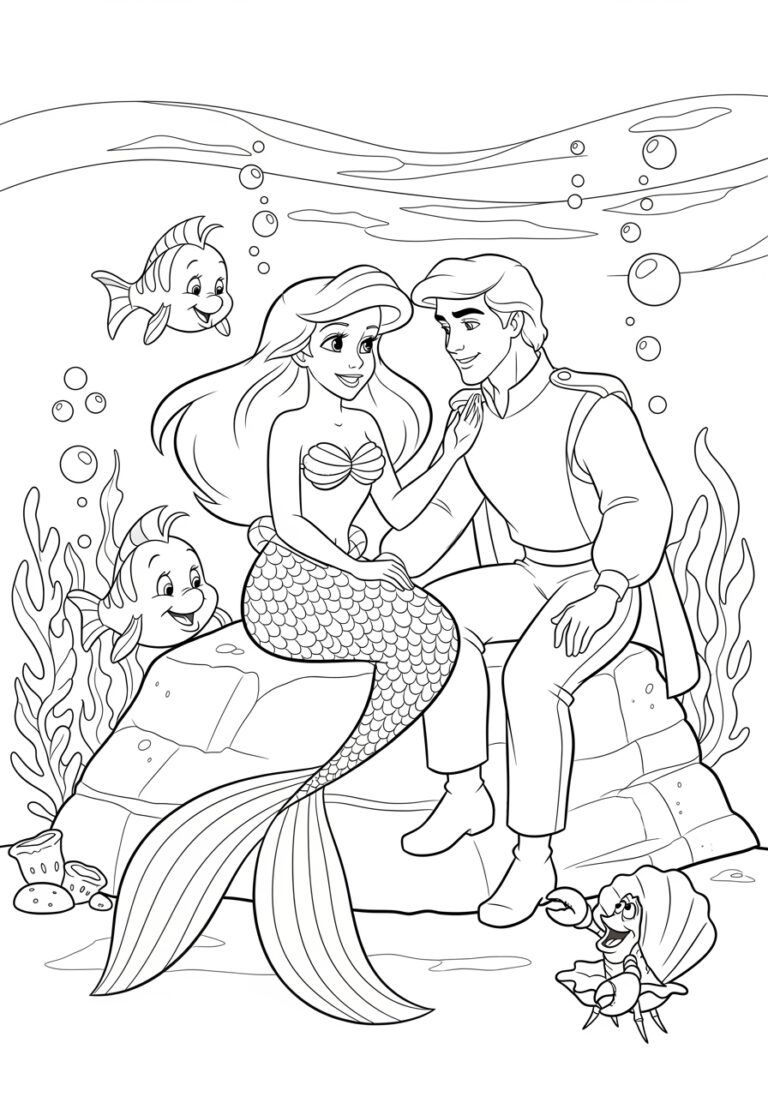 Ariel and Prince Eric Coloring Page Ariel and Prince Eric Coloring Page