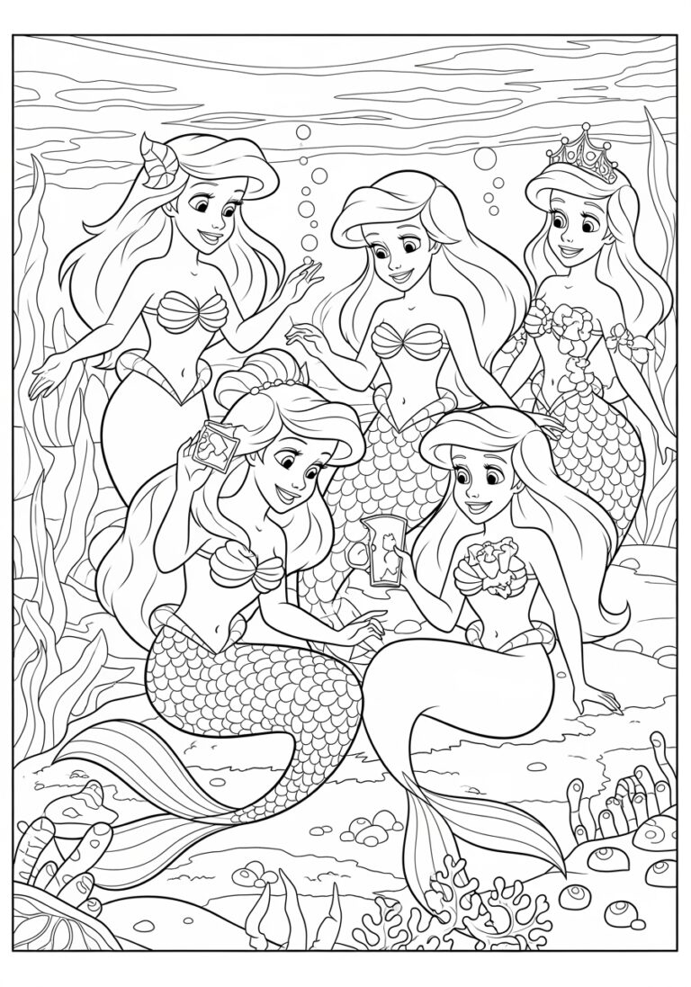 Ariel and Sisters Coloring Page Ariel and Sisters Coloring Page