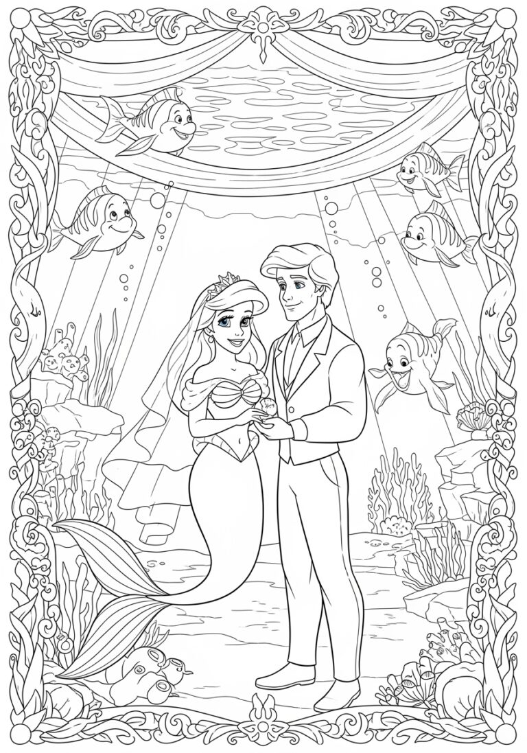 Ariel Wedding Coloring Page Ariel Wedding Coloring Page
