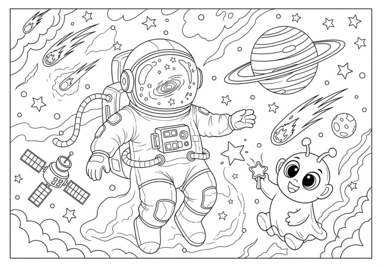 Astronaut Ghost in Space Coloring Page Astronaut Ghost in Space Coloring Page