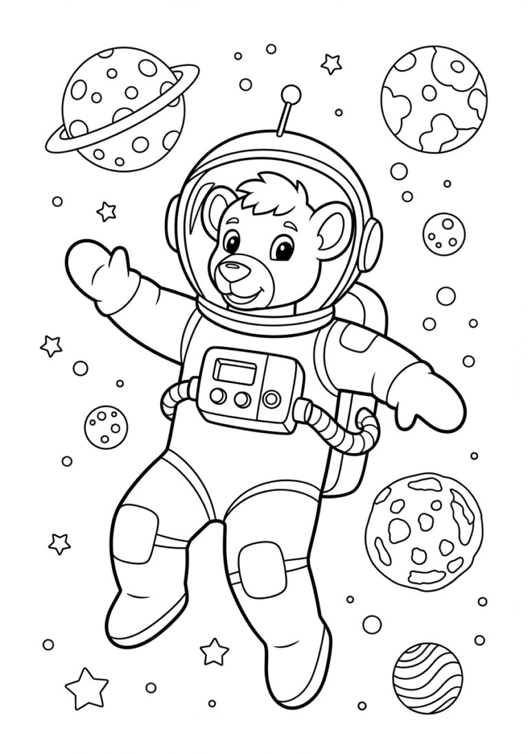 Astronaut Rudolph in Space Coloring Page
