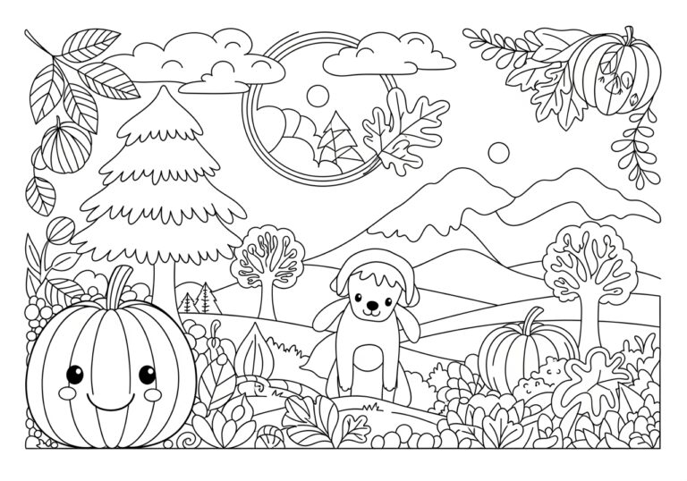 Autumn Picture to Colour In Autumn Picture to Colour In