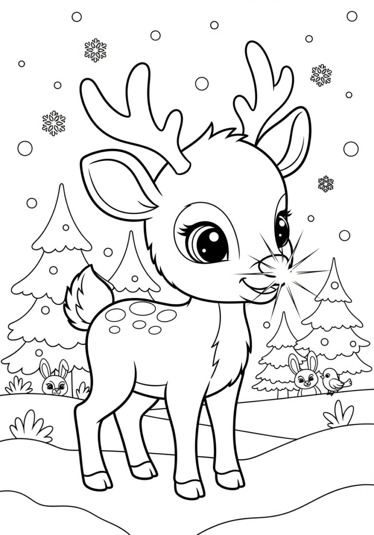 Baby Rudolph Cute Cartoon Coloring Page