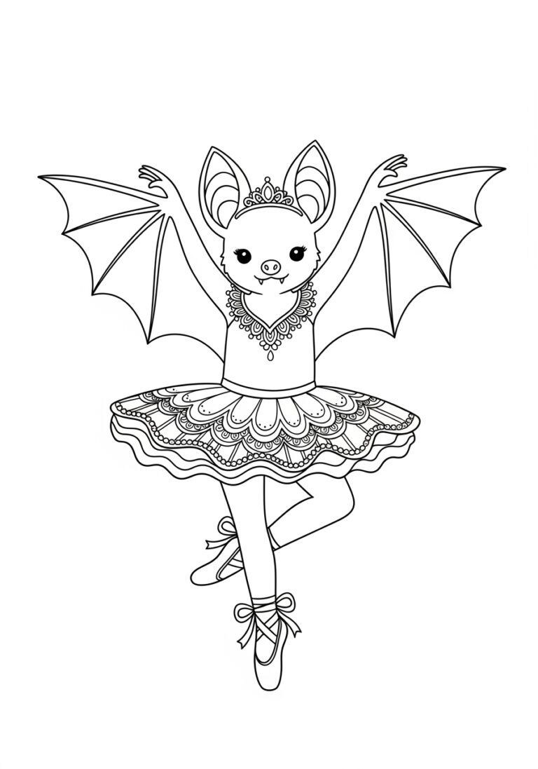 Ballerina Bat in a Tutu Coloring Page