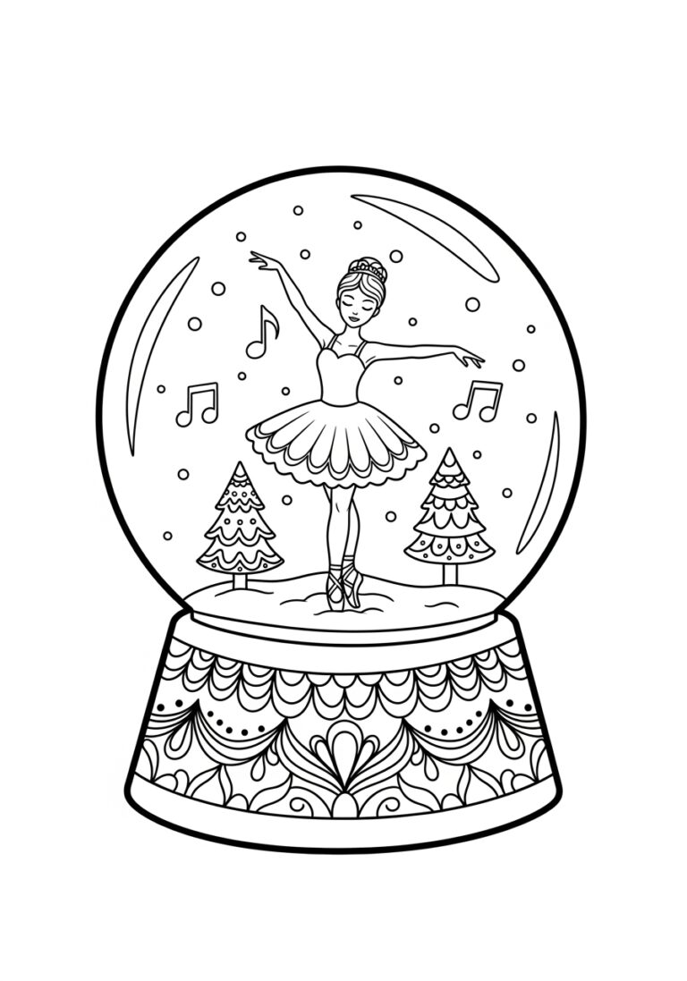Ballerina Music Box Snow Globe Coloring Page