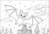 Bat and Haunted House Scene Coloring Page
