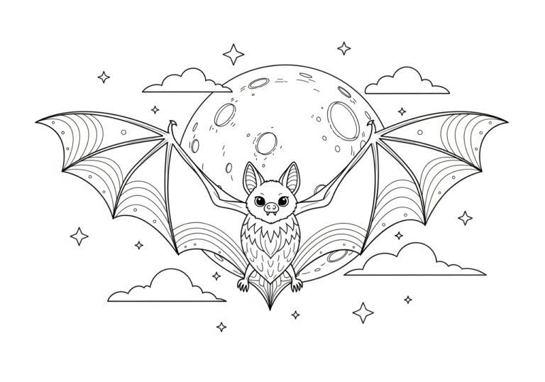 Bat Flying Under a Full Moon Coloring Page Bat Flying Under a Full Moon Coloring Page