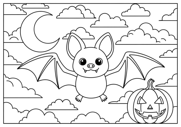 Bat Halloween Coloring Page to Print Out and Color Bat Halloween Coloring Page to Print Out and Color