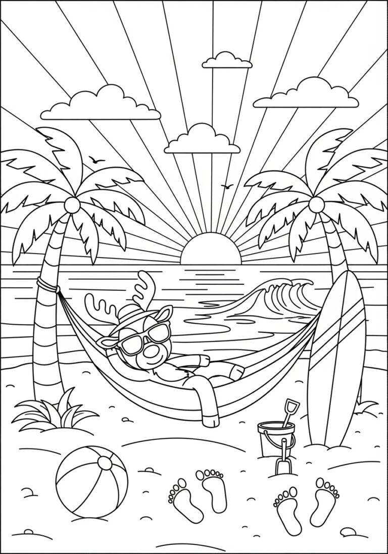 Beach Vacation Reindeer Coloring Page Beach Vacation Reindeer Coloring Page