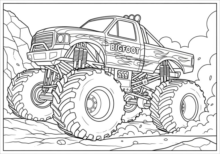Bigfoot Monster Truck Coloring Page to Print and Color