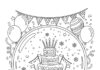 Birthday Cake Snow Globe Coloring Page