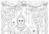 Birthday Party Michael Myers with Cake Coloring Page