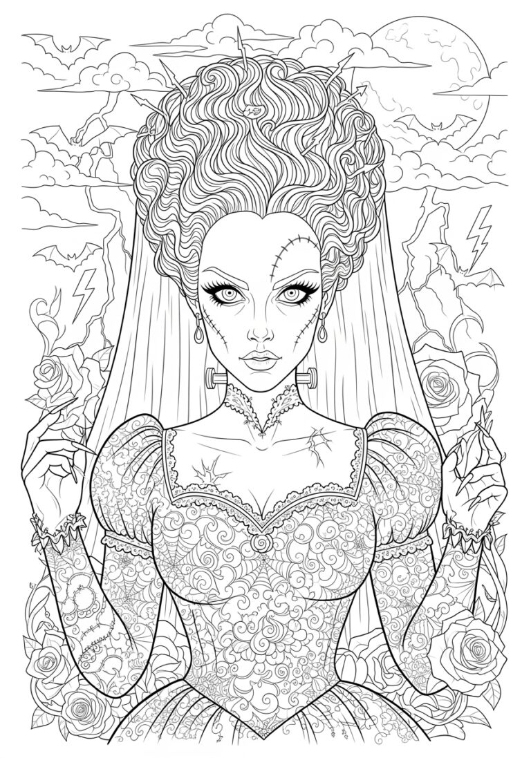 Bride of Frankenstein Coloring Page to Print Out and Color Bride of Frankenstein Coloring Page to Print Out and Color