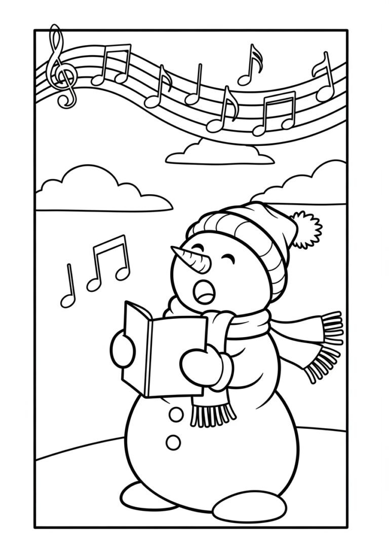 Caroling Snowman Coloring Page with Music Notes Caroling Snowman Coloring Page with Music Notes