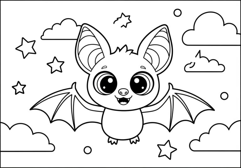 Cartoon Bat with Big Eyes Coloring Page Cartoon Bat with Big Eyes Coloring Page